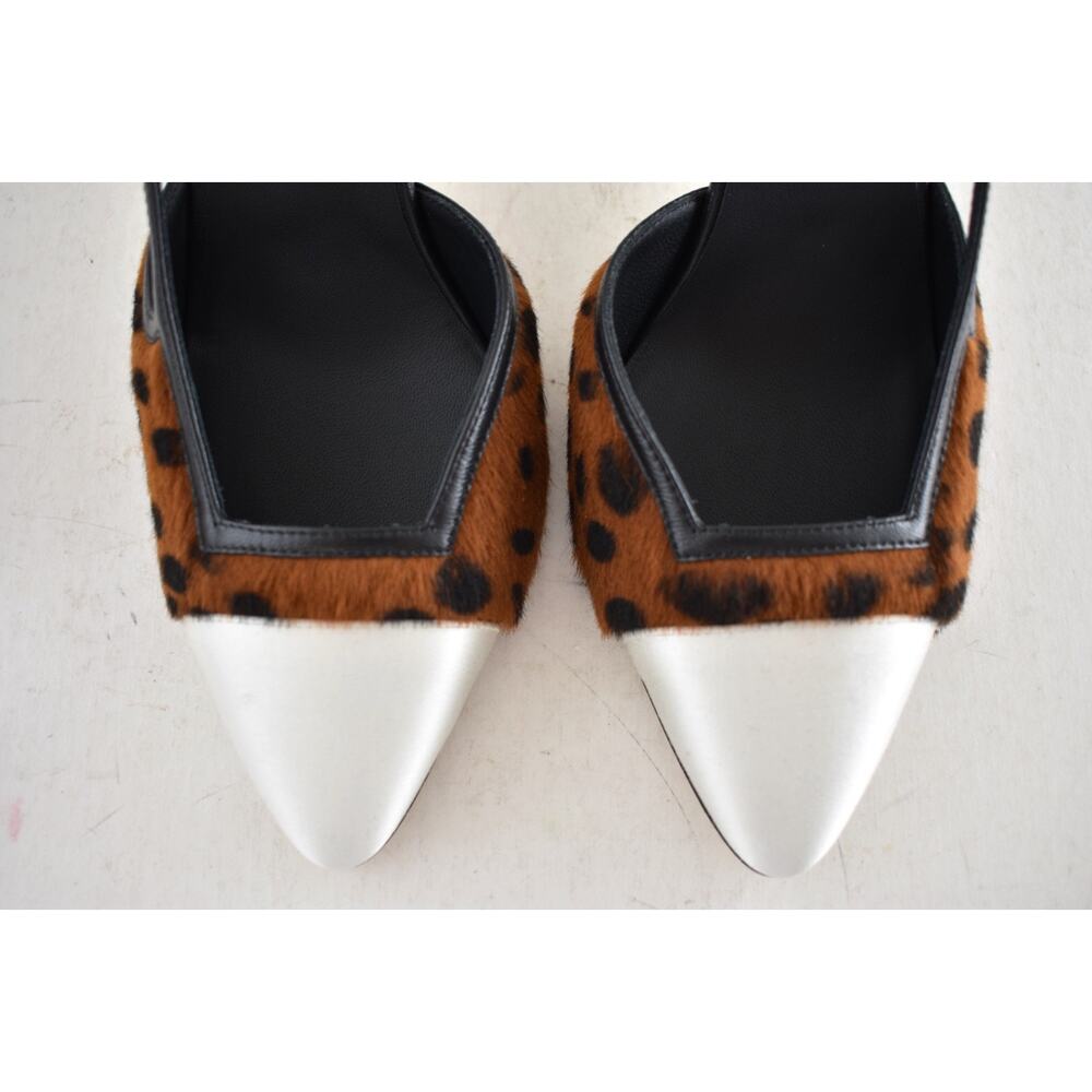 Chanel 26A Brown Leopard Black White Sling CC Gold Logo Slingback Heel Pump 37.5 - Picture 14 of 16